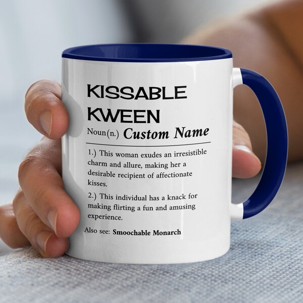 Kissable Kween Custom Name Mug, Funny Personalized Coffee Cup, Gift for Her, Unique Birthday Present, Girlfriend Humorous Gift Idea