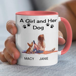 Personalized Cute Dog and Girl Mug, Custom Pet Lover Gift, Unique Coffee Mug with Adorable Illustration, Perfect for Dog Owners