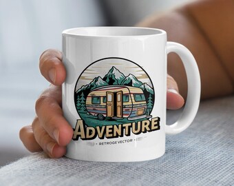 Vintage Camper Coffee Mug, Retro Adventure Travel Cup