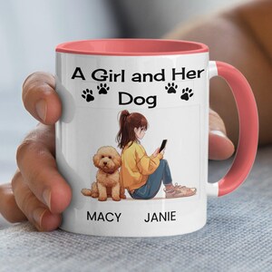 Dog and Girl Illustration Mug: Personalized Pet Lover Gift