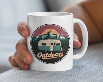 Vintage Camper Mug, Retro Camping, Mountain Sunset, 11oz