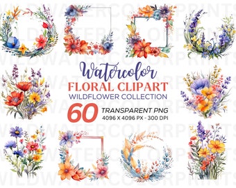 floral clipart watercolor wildflower clipart watercolor bouquet clipart floral frames floral border watercolor floral wreath flowers clipart