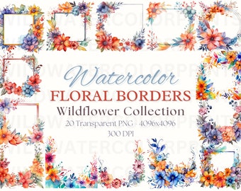 Watercolor Floral Borders Wildflowers Frames Watercolor Floral Clipart Premade Borders Wedding Clipart Borders Clipart Spring Clipart 20 png