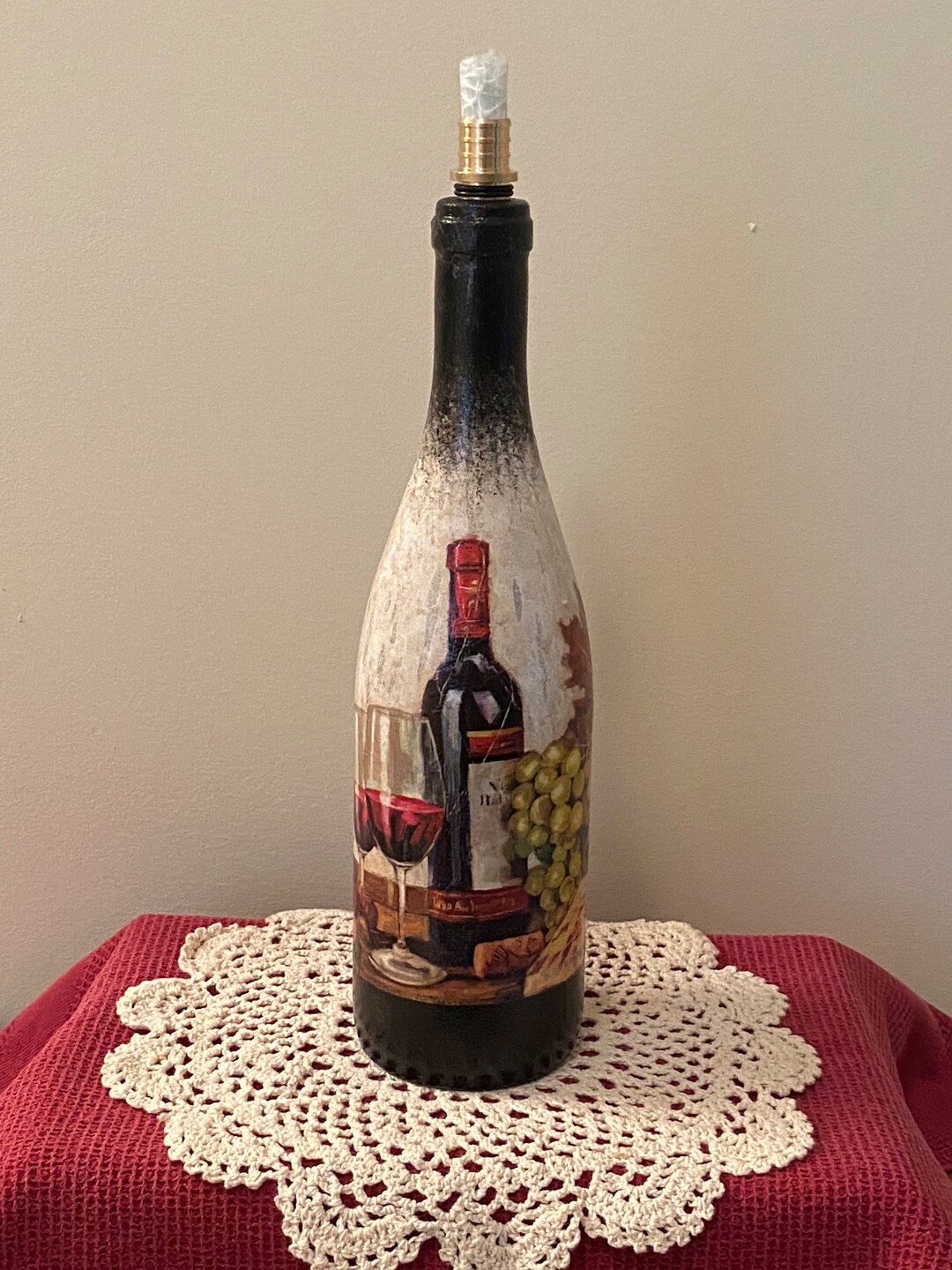 Decoupaged Wine Glasses and Grapes on a Wine Bottle Tabletop Etsy