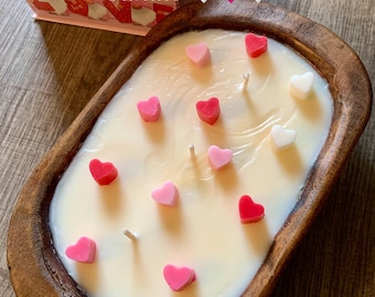 Sweetheart Dough Bowl Candle: Hand-Poured Soy Wax, Wooden Bowl
