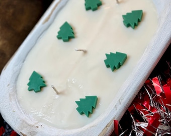 Christmas Tree Soy Candle: Hand Carved Wooden Dough Bowl, Winter Scent