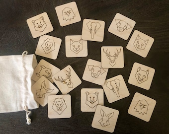 Juego de combinación de azulejos de madera / Juego de combinación para niños / Juego de viaje para niños / Juego de memoria