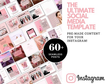 60 Instagram Post Template, Social Media Bundle, Pink Insta Templates, Social Media Template, Instagram Posts Canva Bundle, Mother's Day