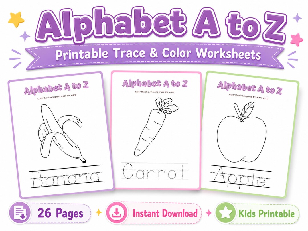 Alphabet A to Z Trace and Color Worksheets, Preschool Letter Tracing ...