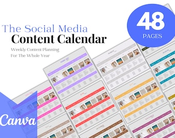 Social Media Content Calendar, Social Media Planner, Content Planner, Calendar Template, Canva Content Template