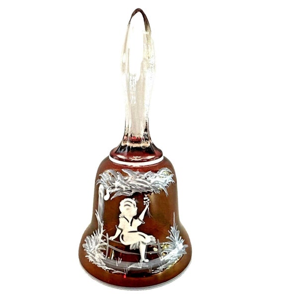 Westmoreland Mary Gregory Ruby Cranberry Glass Bell Girl on Fence