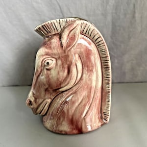 Horse Head Vase Mid Century Modern Ceramic Vintage Planter Pink with Gold
