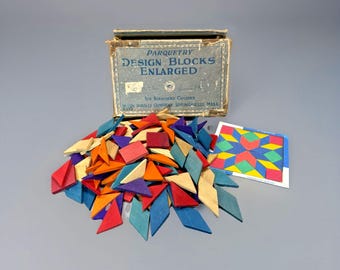 Parquetry Design Blocks Enlarged 1920s Milton Bradley Co.