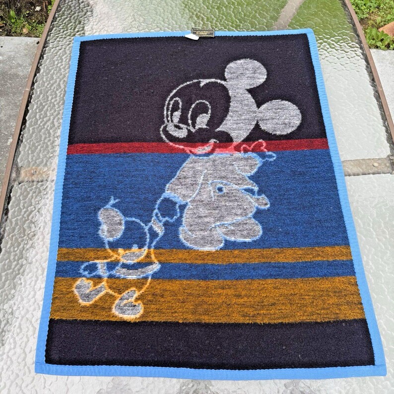 1984 Biederlack Baby Crib Blanket Vintage Reversible Throw Disney Mickey Mouse 27"x35" 画像 8