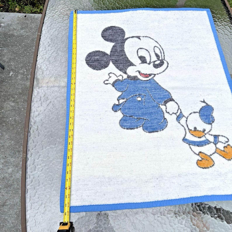 1984 Biederlack Baby Crib Blanket Vintage Reversible Throw Disney Mickey Mouse 27"x35" 画像 14
