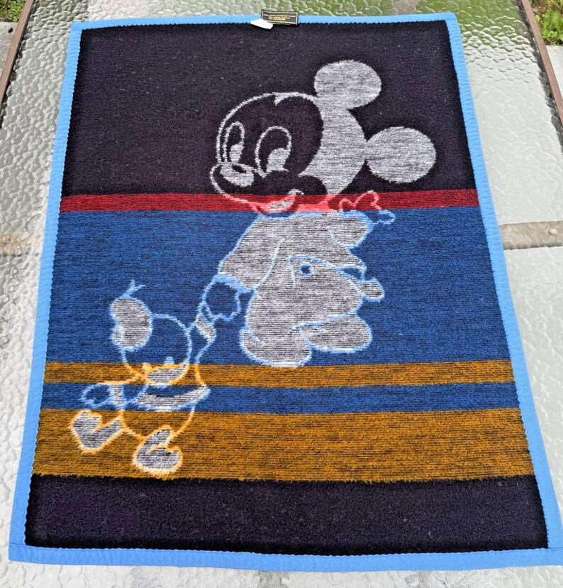 1984 Biederlack Baby Crib Blanket Vintage Reversible Throw Disney Mickey Mouse 27"x35" 画像 7