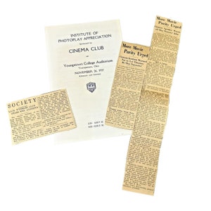 May include: A black and white newspaper clipping with the headline "More Movie Purity Urged". The article discusses the importance of movie purity and the need for theaters to be more than just "day nurseries".