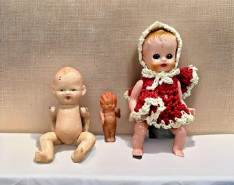 3 Mini Baby Dolls Vintage from Japan and Hong Kong 1.5 to 3.625 Inch