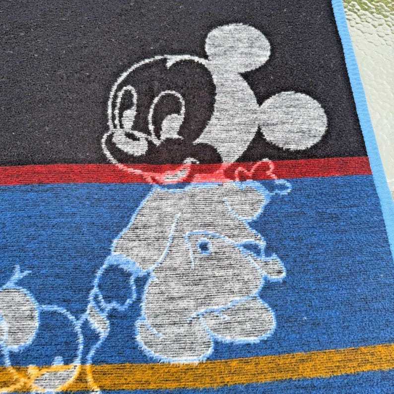 1984 Biederlack Baby Crib Blanket Vintage Reversible Throw Disney Mickey Mouse 27"x35" 画像 10