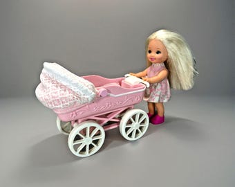 Mattel Barbie Tiny Steps Kelly Doll with Stroller and Baby Blanket 1998