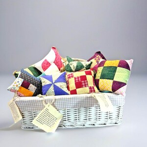 Handcrafted Memory Pillows Made From Quilt Pattern Sample Squares Vintage Lot of 9