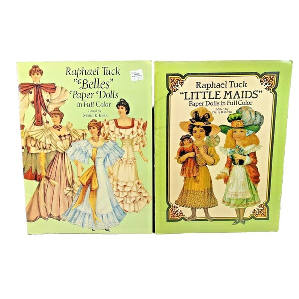 2 Raphael Tuck Paper Doll Books Belles and Little Maids Vintage UNCUT Unused