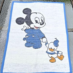 1984 Biederlack Baby Crib Blanket Vintage Reversible Throw Disney Mickey Mouse 27"x35" 画像 2