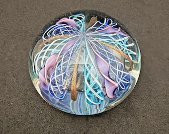 Vintage Glass Paperweight Purple Blue Latticino Ribbon Copper Sparkle