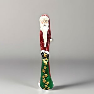 Skinny Santa Christmas Figurine Vintage Hand Painted Ceramic 9 Inches Tall 1990s