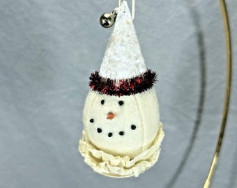 Bethany Lowe Snowman Head with Hat Spun Cotton Christmas Ornament Vintage