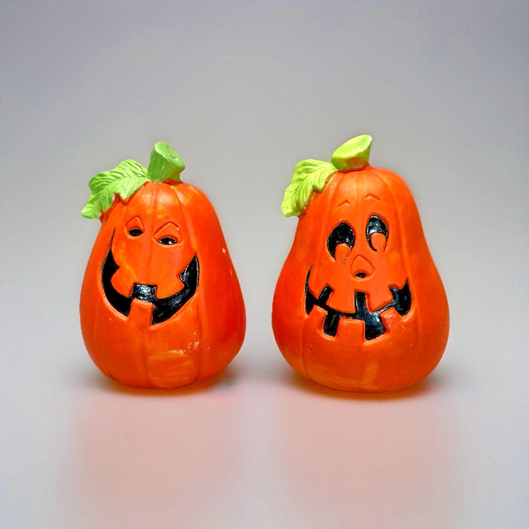 Ceramic Jack O Lantern Figurine Pair Vintage UCGC Halloween Pumpkins ...