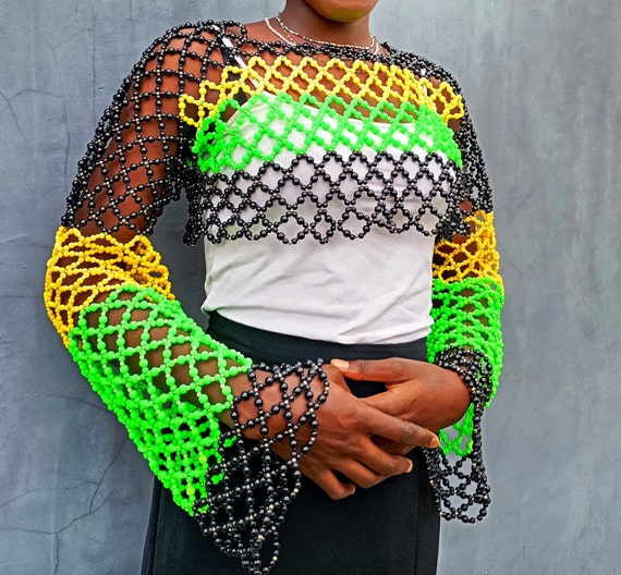 Jamaica Beaded Crop Top, Beaded Top, Body Jewelry, Body Vest