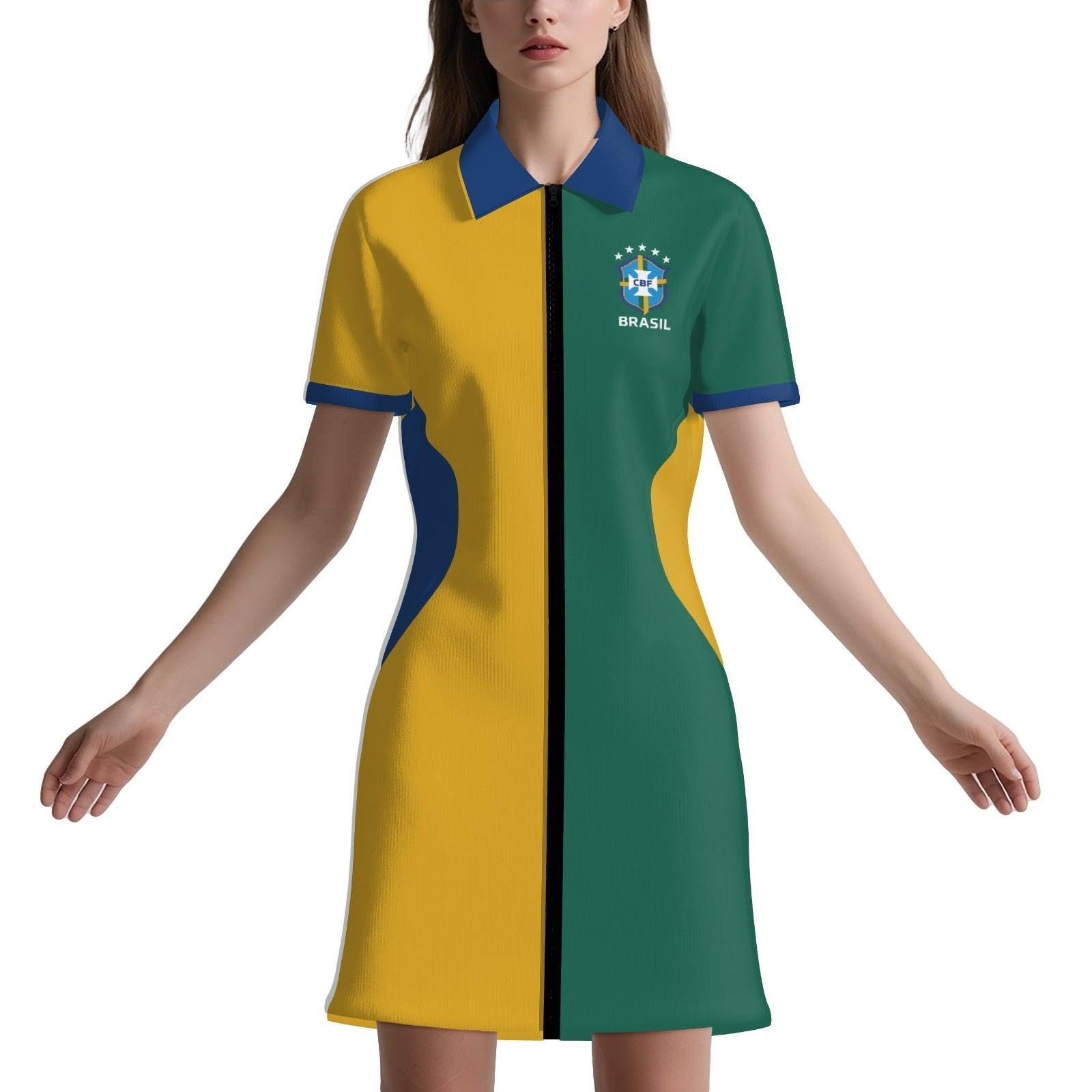 Brazil Soccer X Football Zip-Front Polo Dress - Can request a different country via message. We will send you a photo for confirmation. Brazil Soccer X Football Zip-Front Polo Dress - Can request a different country via message. We will send you a photo for confirmation.
