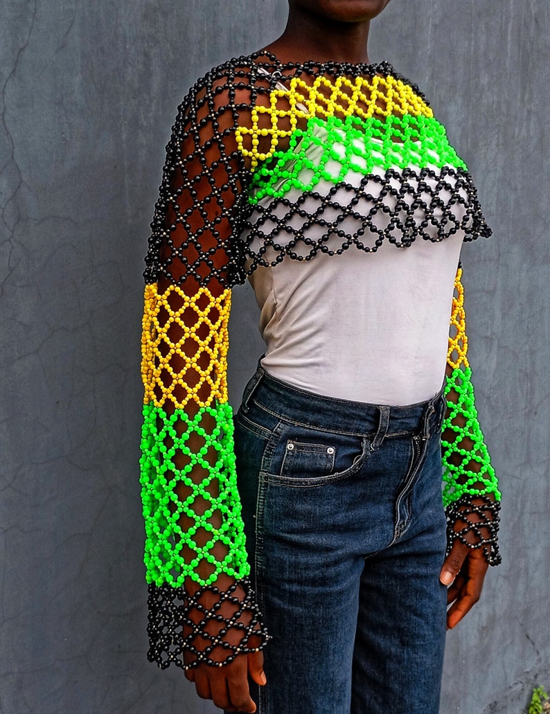 Jamaica Beaded Crop Top, Beaded Top, Body Jewelry, Body Vest, Handmade ...