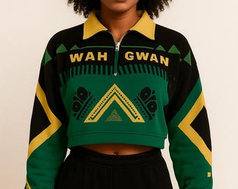 Wah Gwan Crop Top with Half Zipper - Can request a different island  country / text via message. We will send you a design for confirmation.
