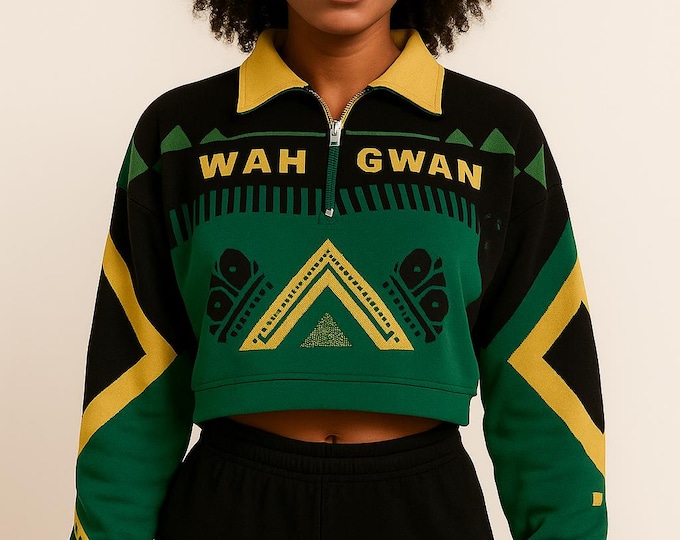 Wah Gwan Crop Top with Half Zipper - Can request a different island  country / text via message. We will send you a design for confirmation.