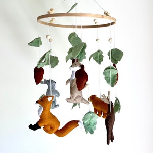 Woodland animal baby nursery mobile - forest creatures - moose, bear, fox, rabbit, otter, nuts felt hanging mobile - baby shower decor gift