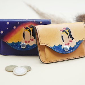 Kinder Portemonnaie Pinguine Portmonee Brustbeutel Leder
