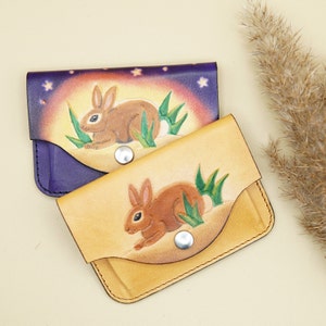 Portemonnaie Brustbeutel aus Leder | Geschenk für Kinder Mädchen Jungen Freundin | Hase Kaninchen Tiere | Portmonee Geldbörse Geldbeutel