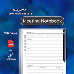 reMarkable 2 Digital Meeting Notebook - Remarkable Meeting Notebook - Digital Notebook - Meeting Notes Notebook
