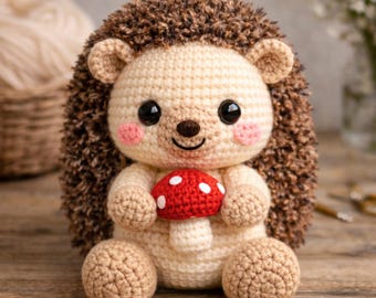 Hedgehog Amigurumi Crochet Pattern – Woodland Plush Toy with Mushroom (PDF Download)