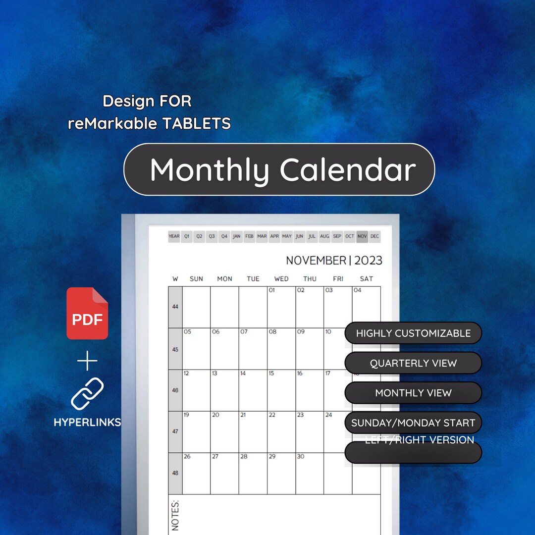 Remarkable Monthly Calendar Remarkable 2 Calendar 2023 Etsy
