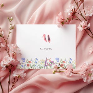 Cartão Digital Floral Coreano - '이제는 꽃길만 걸어요' | Sapatos e flores rosa | Cartão de felicitações frente e verso para impressão