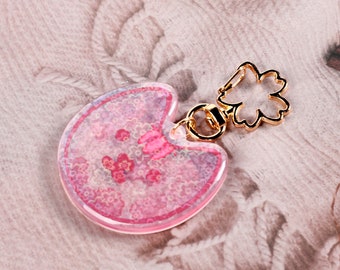 Sakura Kitty Keychain (2.5 inches, holographic sakura pattern epoxy finish)