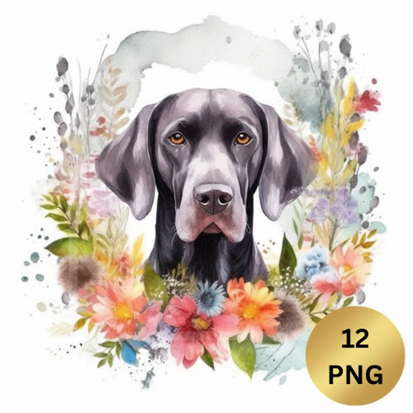 German Shorthaired Pointer Clipart - 12 High Quality PNG - Dog Watercolor Clipart - Digital Planner - Journaling - Card Making - Download