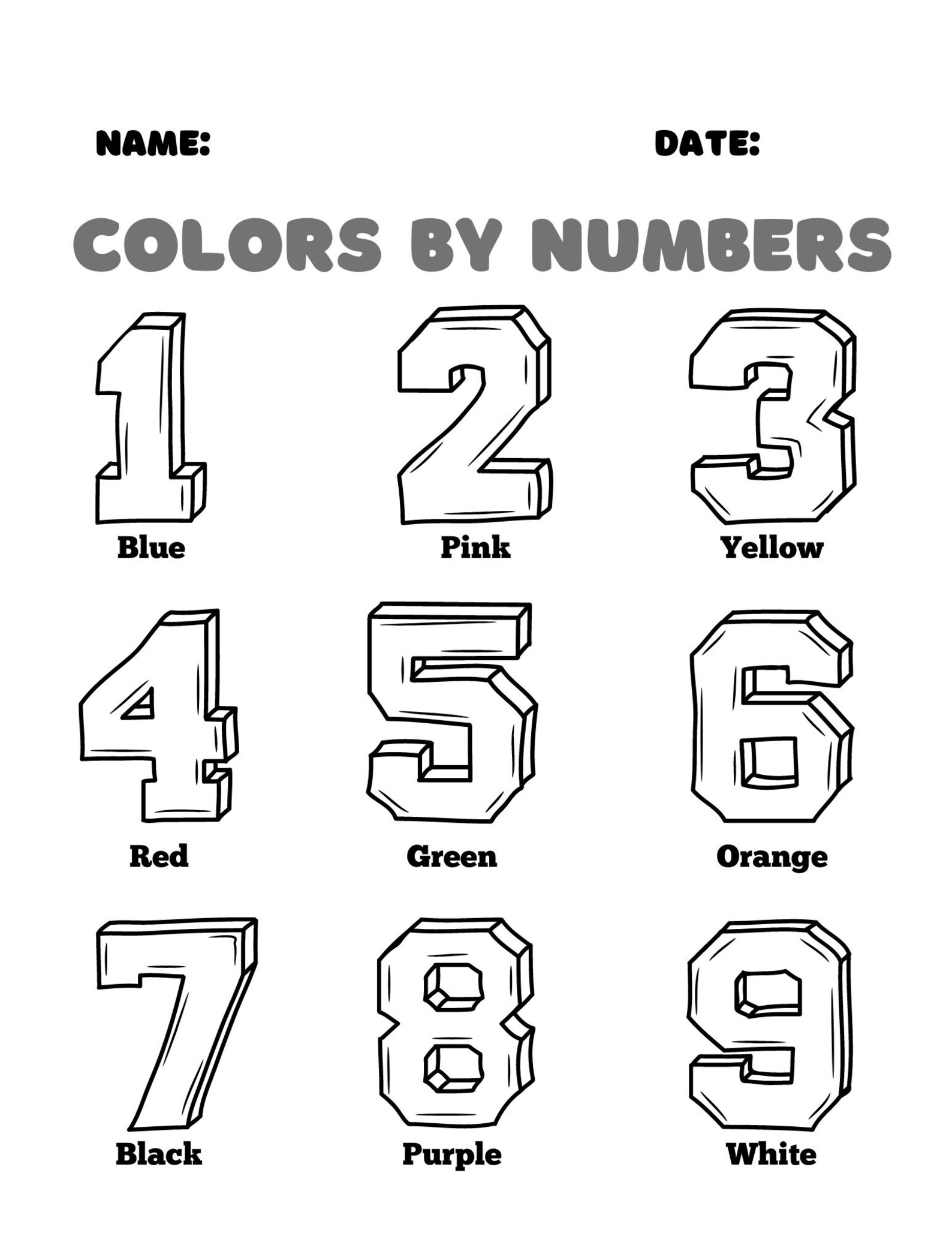 Colors by Numbers Printable for Kids 8.5x11 Digital Coloring Activity ...