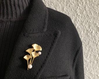 Mode Ginkgo Biloba Vintage Gold Farbe Brosche Pins Kristalle Perle Blume Broschen Für Hochzeit Schmuck