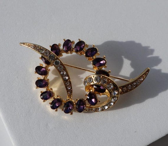 Vintage Style Purple & Gold Brooch: Alloy Party Pin - Etsy display picture 3