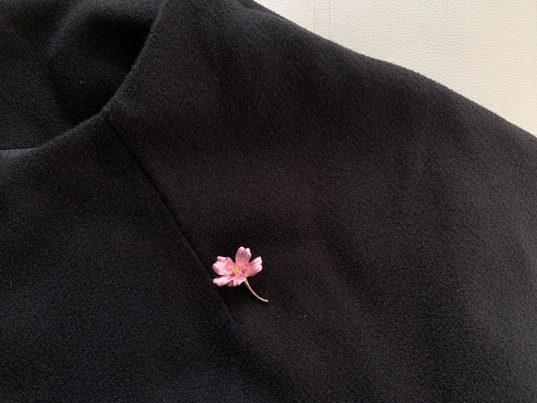 Broche Vintage Fleur En Alliage Doré - Strass Et émail Rose Marbré Violet - Occasion