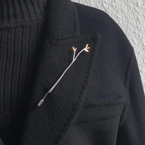 Minimalist Branch Brooch: Gold Silver Zircon Leaf Pin